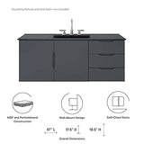 Modway Vitality 48" Double or Single Sink Compatible (Not Included) Bathroom Vanity Cabinet, 48 Inch,Grey Modway