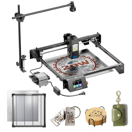 Longer RAY5 20000mW Laser Engraver Machine with Air Assist Kit, Camera Kits and Honeycomb panel 440*440mm, Exclusive 3.5" Touch Screen for DIY, Cutting Tool for Metal Coloring, Acrylic, Wood, Class IV Longer