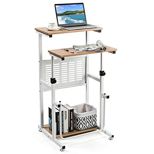 Tangkula Small Standing Desk, Height Adjustable Teacher Podium Stand, Compact Standing Table Lectern Podium, Laptop Desk with Footrest, Suitable for Sitting or Standing Tangkula