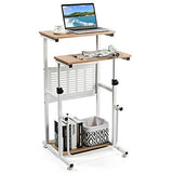 Tangkula Small Standing Desk, Height Adjustable Teacher Podium Stand, Compact Standing Table Lectern Podium, Laptop Desk with Footrest, Suitable for Sitting or Standing Tangkula