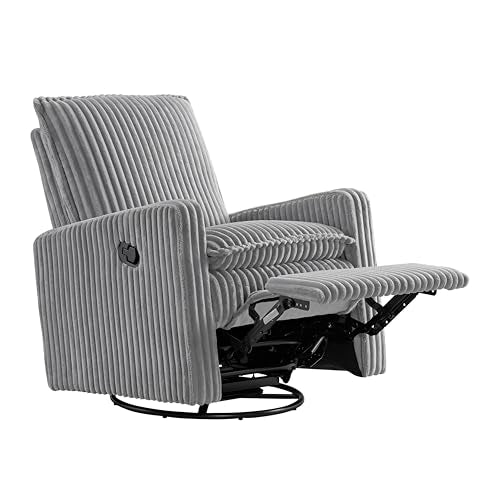 Oxford Baby Uptown Upholstered Swivel Glider and Recliner Nursery Chair - Corduroy, Ash Gray Oxford Baby