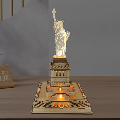 Ysityum 3D Wooden Puzzle for Adults - Statue of Liberty Wood Puzzle Modle Kits with USB LED Light, DIY Architecture Building Craft Toy Set Brain Teaser Gifts for Kids & Teens (147PCS)