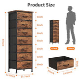 Fixwal Tall Dresser for Bedroom, Storage Dresser Organizer with 7 Fabric Drawers, Nightstand Furniture in Closet, Entryway, Hallway, Rustic Brown Wood Grain Print Fixwal