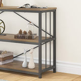 LVB Rustic Oak Industrial Console Sofa Table with 3-Tier Shelving for Entryway and Foyer LVB