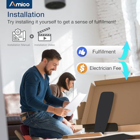 Amico Ceiling Fans with Lights, 44 inch Ceiling Fan with Light and Remote Control, Reversible, 3CCT, Dimmable, Noiseless, Small Black Ceiling Fan for Bedroom, Indoor/Outdoor Use Amico