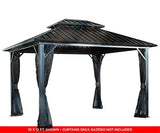 Sojag 12' x 16' Genova II Hardtop Gazebo Outdoor Weather-Resistant Aluminum Frame Shelter with Mosquito Net Black,Brown Sojag