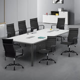 Haranuo Conference Room Chairs, Ergonomic Executive Office Chair, Ribbed Leather Desk Chair with Lumbar Support, Adjustable Height Mid-Back Swivel Chair with Padded Seat Haranuo