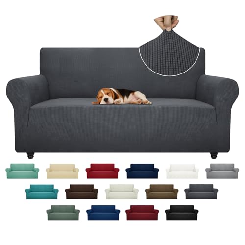 ZNSAYOTX Super Stretch Couch Cover (72"-92") Universal Sofa Covers with Elastic Bottom, Dog Cat Pets Friendly Washable Furniture Protector Fitted Sofa Slipcovers Stay in Place (Dark Grey, Sofa) ZNSAYOTX