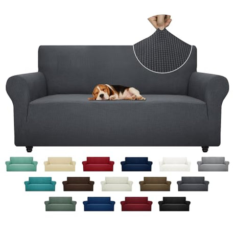 ZNSAYOTX Super Stretch Couch Cover (72"-92") Universal Sofa Covers with Elastic Bottom, Dog Cat Pets Friendly Washable Furniture Protector Fitted Sofa Slipcovers Stay in Place (Dark Grey, Sofa) ZNSAYOTX