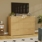 Jotirxe Full Size Murphy Bed: Murphy Cabinet with Charging Station & Large Drawers, Fluted Cabinet Bed with Foldable Panel for Guest Room, Living Room and Office, Oak Jotirxe