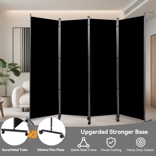 Room Divider (4 Panel) Wall Divider for Room Separation, 88 inch Wide Portable Privacy Screens W/Wheels, Metal Frame Freestanding Room Separators 5.6FT Room Partitions and Dividers YASRKML