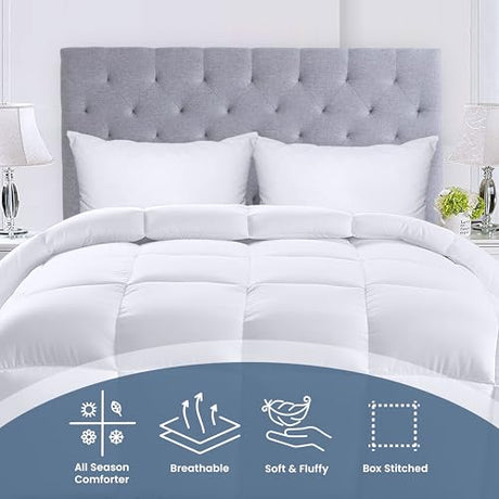 Utopia Bedding Comforters Twin Size, All Season Duvet Insert, Down Alternative Box Stitched Bed Comforter with Corner Tabs, Machine Washable (White) Utopia Bedding