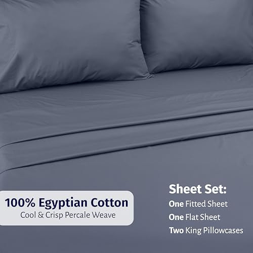 California Design Den Certified 100% Egyptian Cotton California King Sheets Set - Lightweight Percale Cal King Sheet Set with Deep Pockets, Crisp & Durable Luxury Bedding - Mineral Blue California Design Den