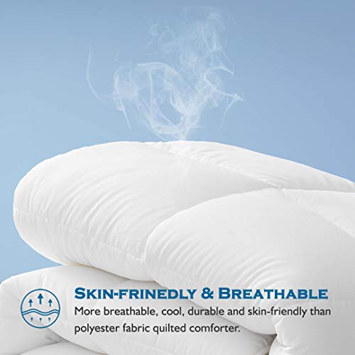 Dafinner 100% Cotton Cover Comforter Twin Size, Ultra-Soft Down Alternative Duvet Insert with Lyocell & Climaloft™ Blend Fill, Breathable Microfiber Comforter for All-Season (68x90”, White) Dafinner