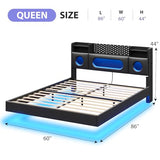 busyaeh Floating Bed Frame Queen with Storage Headboard, Platform Bed Queen Size with Storage & LED Lights,Metal Floating Queen Bed Frame, No Box Spring Needed, Noise-Free, Easy Assembly, PU Black busyaeh
