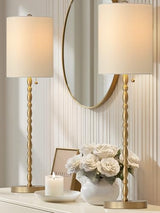 BRASSLISM Buffet Lamps Set of 2, 28.5" Tall Brass Finish Lamps for Entryway, Hallway, Console Table, Dining Sideboard or Living Room, UL Certified with Pull Chain, Linen Shade, Urban Luxury Style BRASSLISM