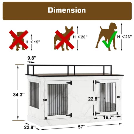 MCombo Large Dog Crate Furniture TV Stand, Wooden Dog Kennel with Double Doors, Indoor Furniture Style Dog Crate House End Table, 1861 (White) MCombo
