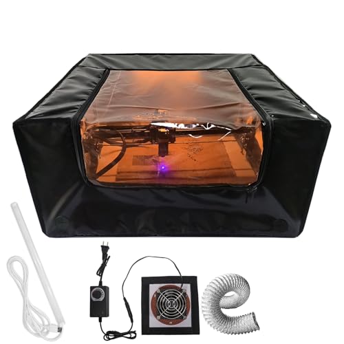 Laser Engraver Enclosure with Ventilation and LED Light, Fireproof Dustproof Protective Cover with Exhaust Fan and Pipe for Most Laser Cutter, Insulates Against Smoke, Odor and Noise, 650x650x330mm Generic