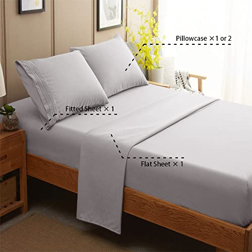 SONORO KATE Bed Sheet Set Super Soft Microfiber 1800 Thread Count Luxury Egyptian Sheets 18-Inch Deep Pocket Wrinkle and Hypoallergenic-4 Piece(King Grey) SONORO KATE