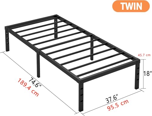Hafenpo 18 Inch Twin Bed Frame - Sturdy Metal Platform Twin Size, No Box Spring Needed, Heavy Duty, Easy Assembly, Strong Bearing Capacity, Under Bed Storage, Black Hafenpo