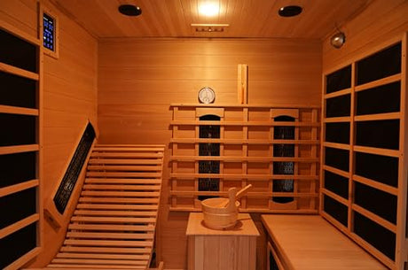 Smartmak Far Infrared 2 Person Recliner Sauna Room, Indoor Traditional Sauna Room, 10 Heating Panels, 7 Color Light, Oxygen Bar, Bluetooth Speaker (220V, 3400W) (Cedar, 3 Person) Smartmak