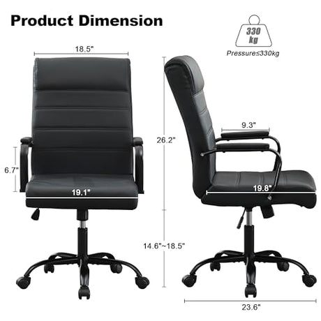 BOWTHY Office Desk Chair,Modern Conference Room Chairs,High Back Ergonomic Home ofiice Chair,Adjustable Height Swivel Executive Computer Chair with Padded Seat and Armrest (Pure Black) BOWTHY