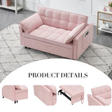 3 in 1 Corduroy Convertible Sofa Bed, Pull Out Couch Bed with Reclining Backrest and 2 Pillows, 54" Full Size Loveseat Sleeper Sofa Futon Couch Beds, Couches for Small Spaces, Living Room (Pink) Majnesvon
