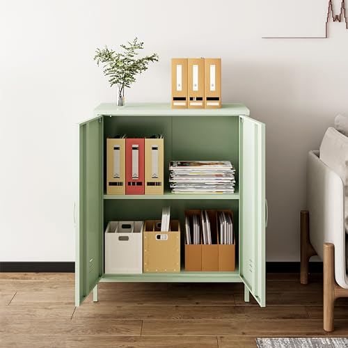 Steehoom Metal Storage Cabinet with 2 Door, Steel Locker Sideboard Buffet Cabinet Console Table for Home Office (Green) Steehoom