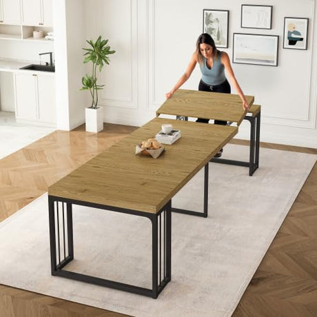 NTYUNRR 23.6" - 118" Extendable Dining Room Table, Modern Extra Long Folding Dining Tables for 2-10 People, Outdoor Patio Furniture Set, Adjustable Kitchen Dinner Table, Wild Oak NTYUNRR