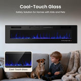 PHI VILLA 72" Electric Fireplace Wall Mounted & Recessed, 3.19" Ultra-Thin Linear Fireplace Electric Heater with Remote Control & Touch Screen, 750/1500W, Low Noise, Timer PHI VILLA