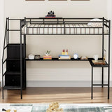 Bellemave Full Size Loft Bed with Desk, LED Lights and Charging Station, Full Loft Bed with Stairs, Wardrobe and 2 Storage Drawers, Heavy Duty Loft Beds Frame, Black Bellemave