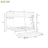 Bellemave Full XL Over Queen Metal Bunk Bed with Trundle, Bunk Bed Frame with Ladder and Safety Rails for Kids Triple Metal Bunk Can be Divided into Two beds, White Bellemave