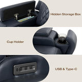 Watson & Whitely Genuine Leather Wall Hugger Power Recliner Chair with Power Headrest, Heating & Cooling, Electric Lay Flat Recliner with Cup Holders & Armrest Storage for Living Room, Navy Blue