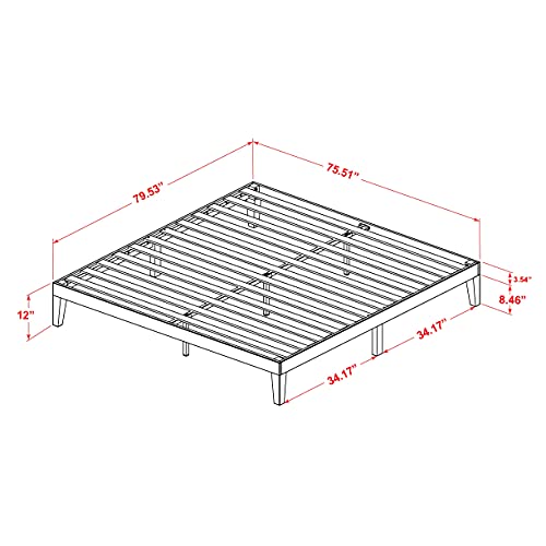 King Size Oak Platform Bed Frame with Sturdy Wooden Legs by East West Furniture - WoodArtSupply