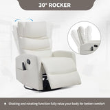 PELUMY 360° Swivel Rocker Recliner with Heat & Vibration Massage, Glider Rocking Chair for Adults, Compact Recliner for Living Room, Small Spaces, Nursery, Bedroom (Breathable Leather, White)