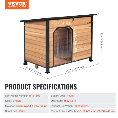 VEVOR Outdoor Dog House, Waterproof Insulated Dog House with Elevated Floor, Anti-Bite Wood Dog House Outdoor Iron Frame, Open Roof, for Medium to Large Dogs VEVOR
