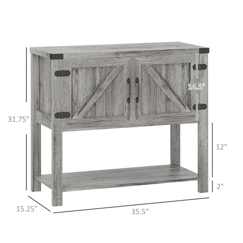 HOMCOM Farmhouse Double Door Coffee Bar Cabinet, Console Table, Sideboard Buffet Cabinet with Bottom Shelf for Entryway, Living Room, Stone Gray HOMCOM