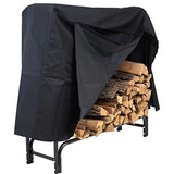 Sunnydaze Outdoor Firewood Log Rack and Cover Combo Set - Black Powder-Coated Steel and PVC - Black Fabric - 4-Foot Sunnydaze