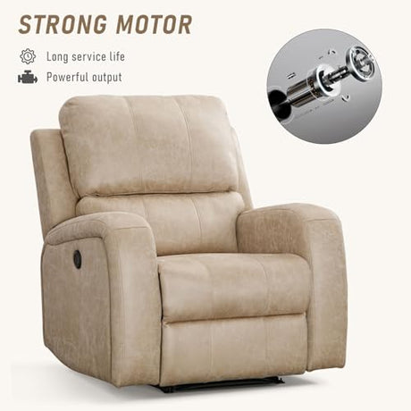 HAOMARKETS Electric Recliner Chair, Soft PU Leather Power Recliners with Padded Backrest, Single Overstuffed Heavy Duty Reclining Sofa for Living Room Bedroom, Beige HAOMARKETS