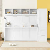 Harper & Bright Designs Queen Size Murphy Bed Wall Cabinet with Closet, Wood Space Saving Hidden Bed Frame Queen with Drawers, No Box Spring Needed, White Harper & Bright Designs