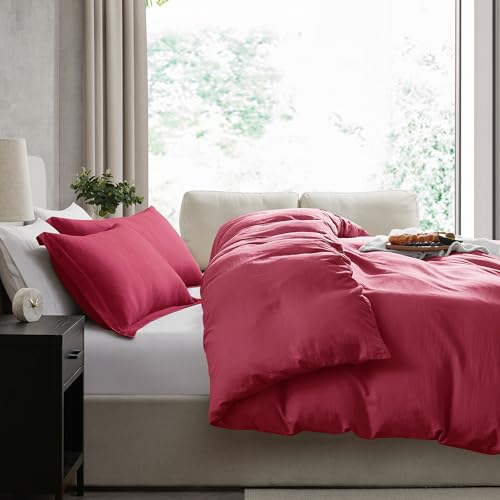 Hearth & Harbor Full Duvet Cover Set - Full Soft Prewashed Burgundy Red Duvet Cover, 3 Piece Set with Zipper Closure, 1 Duvet Cover 80x90 inches and 2 Pillow Shams Hearth & Harbor