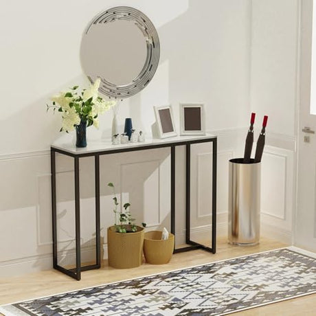 W:39.4xD:11.81xH:30.90 inch Console Table Entryway Accent Table Behind Sofa Table Black Metal Frame with Emerald White Top Generic