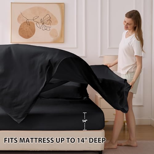 Velorose Queen Comforter Set Black - Bed in a Bag Queen Size 7 Pieces, Soft Bedding Set for All Seasons, Premium Queen Comforter Set with Comforter, Sheets, Pillowcases & Shams Velorose