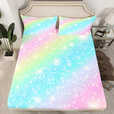 Erosebridal Rainbow Bedding Sets for Girls Kids Teens Tie Dye Pastel Bed Sheet Set King Size Golden Glitter Girly Sweet Sheet Set Abstract Watercolor Art Fitted Sheet + Flat Sheet + 2 Pillow Cases Erosebridal