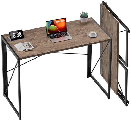 Coavas Folding Desk No Assembly Required, 39.4 inch Writing Computer Desk Space Saving Foldable Table Simple Home Office Desk,Brown - WoodArtSupply