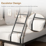 Metal Bunk Bed Twin Over Full Size, Heavy Duty Bunk Bedframe with Safety Guard & Ladder, Space-Saving, No Box Spring Needed, BunkBed Frame for Aldults Dorm Bedroom Guest Room (Black, Twin Over Full) OUEEEDD