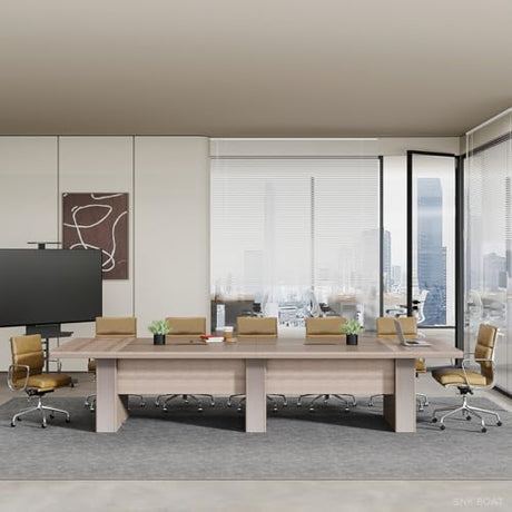 SNKBOAT Conference Table 12 ', Modern Meeting Table for 10-12 People, Modern Conference Room Table with Cable Management & 1.61" Thickened Desktop, for Office Conference SNKBOAT