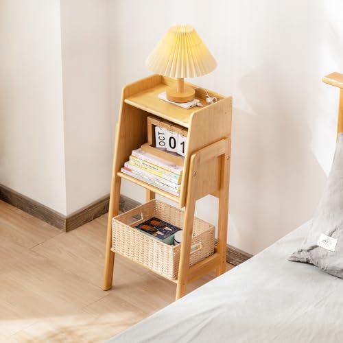 Welnow Natural Modern End Table, Bamboo Nightstand with 1 Tier Storage Space Open Shelf Side Table Cabinet Bedside Table Practical Sofa Side Table for Bedroom, Living Room,Small - WoodArtSupply