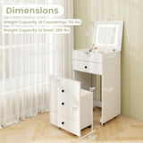 CHARMAID Small Vanity Desk Set, Makeup Vanity Table with Flip-up Lighted Mirror, Storage Bench, 2 Drawers, 8 Wheels, White Girls Dressing Table Nightstand for Small Space Bedroom CHARMAID
