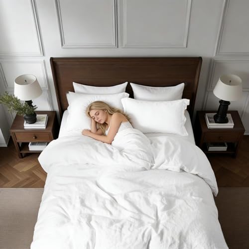Simple&Opulence 100% Linen Duvet Cover Set, 3 PCS Natural French Flax White Duvet Cover Queen Size, Breathable Soft Comfy Linen Bedding Comforter Cover with 2 Pillowcases(White, 88"x92") Simple&Opulence